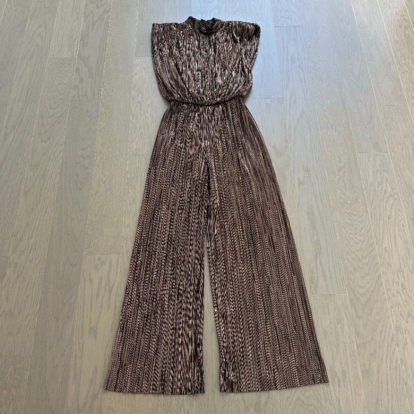 Sabina Musayev Jones Disco Pleated Jumpsuit Gold Black Metallic Lame - SMALL - Picture 2 of 10